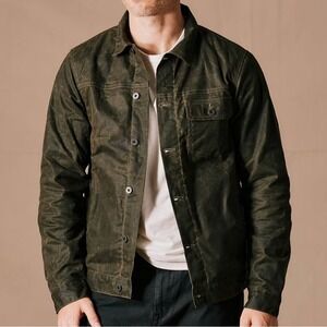 Huckberry Flint & Tinder Flannel-Lined Waxed Trucker Jacket Forest Brown XXL Nwt